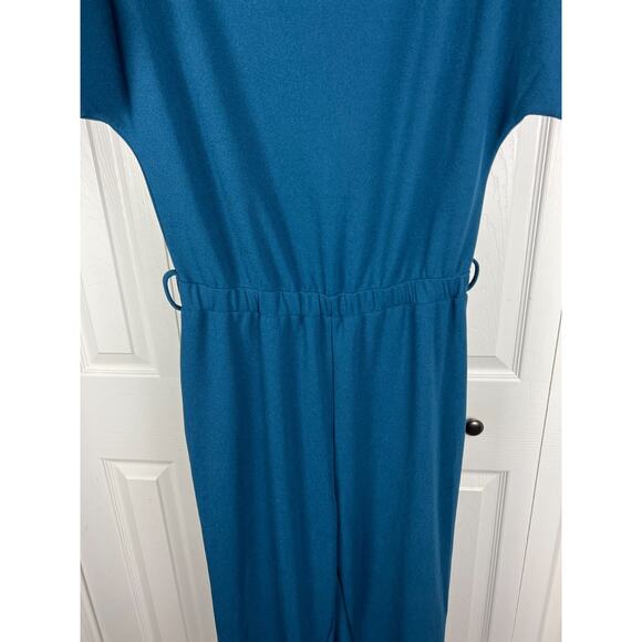 Shein Womens Round Neck Flutter Sleeve Blue Career Belt Looped Jumpsuit Medium - Picture 2 of 8